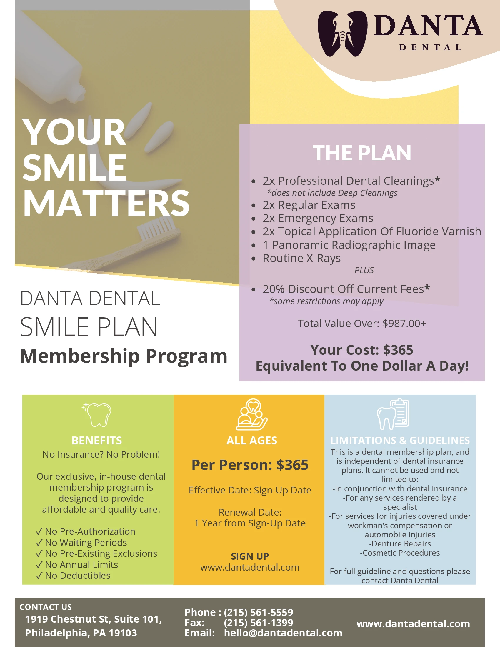 Danta Dental Smile Plan flyer